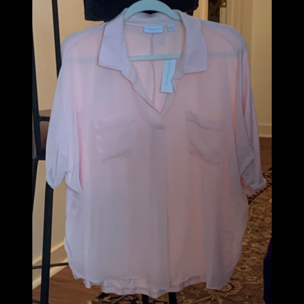 NY & Co Pink Short Sleeve Button Front Blouse  XL  NWT